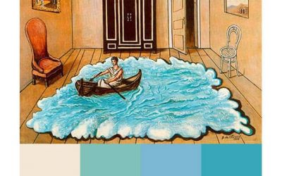 Pale blue color palette by Chirico’s boat in a room